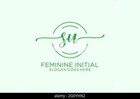 SU beauty monogram and elegant logo design handwriting logo of initial signature, wedding, fashion, floral and botanical with creative template. Stock Vector