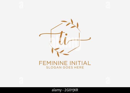 TI beauty monogram and elegant logo design handwriting logo of initial signature, wedding, fashion, floral and botanical with creative template. Stock Vector