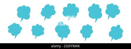 Set of color speech bubbles. Cartoon Vector illustration. Isolated on transparent white background. Hand draw style, dialog clouds Stock Vector