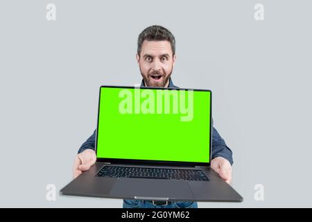 presentation on computer. office manager ready for video conference. Stock Photo