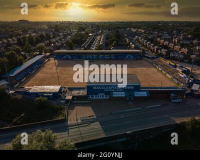 Aerial Photos of Macclesfield Town Football Club , MTFC was wound-up after a High Court ruling on 16 September 2020 Stock Photo