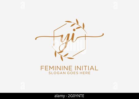 YI beauty monogram and elegant logo design handwriting logo of initial signature, wedding, fashion, floral and botanical with creative template. Stock Vector