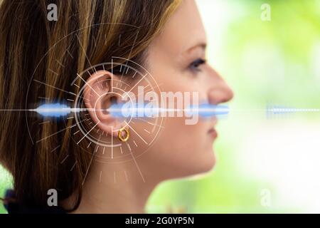 Hearing Aid And Deaf Care. Ear Photo Stock Photo