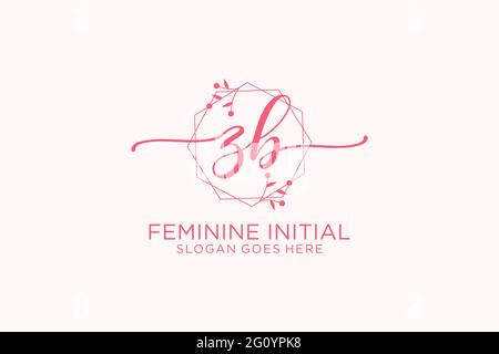 ZB beauty monogram and elegant logo design handwriting logo of initial signature, wedding, fashion, floral and botanical with creative template. Stock Vector