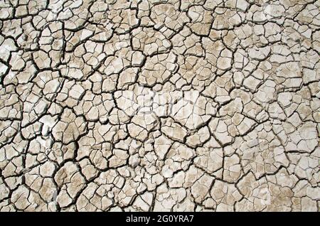 Pattern of cracks in dried clay in an estuary Stock Photo