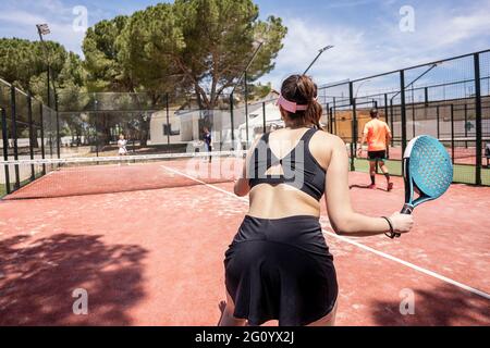 padel tennis players in action during a match outdooor Stock Photo