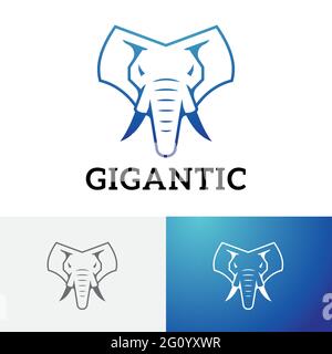 Gigantic Giant Big Elephant Head Ivory Trunk Logo Stock Vector