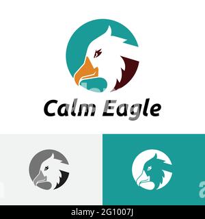 Calm Smiling Eagle Falcon Hawk Head Circle Logo Stock Vector