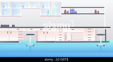 modern lab interior empty no people chemical laboratory with furniture horizontal Stock Vector