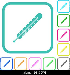 Fever thermometer vivid colored flat icons in curved borders on white background Stock Vector