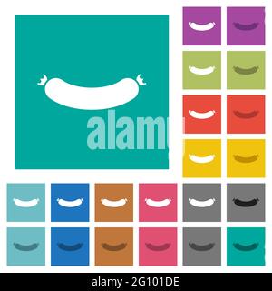 Sausage multi colored flat icons on plain square backgrounds. Included white and darker icon variations for hover or active effects. Stock Vector