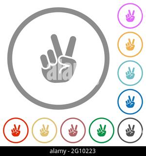 Victory sign hand gesture flat color icons in round outlines on white background Stock Vector