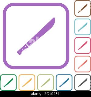 Machete simple icons in color rounded square frames on white background Stock Vector