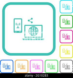 Share mobile internet vivid colored flat icons in curved borders on white background Stock Vector