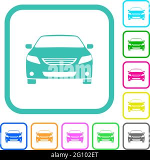 Sport car front view vivid colored flat icons in curved borders on white background Stock Vector