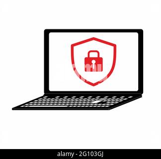 A laptop computer with a lock and shield as a sign for a firewall, antivirus or anti spyware protected pc Stock Vector