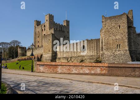 Rochester Castle Keep and walls around the bailey taken from Boley Hill Rochester Kent Stock Photo