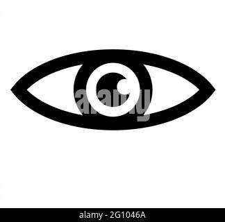 Eye retina scan or optometry eye exam line art icon sign for medical apps, websites, banners or signs. Eye iris scan logo vector Stock Vector