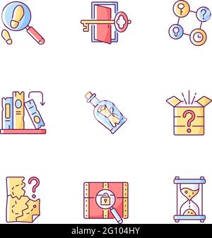 Puzzle solving RGB color icons set Stock Vector