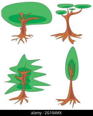 Colored tree with shadows, stylized vector. Stock Vector