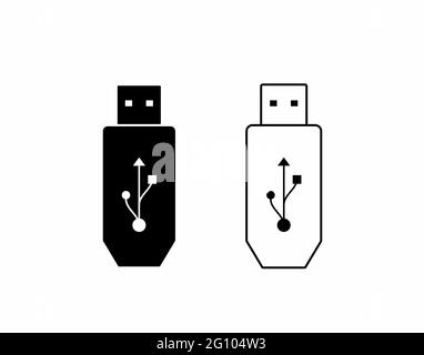 USB speed connector cable or USB stick line art sign, logo or icon for Apps, logo, sign or website vector in black and white isolated Stock Vector