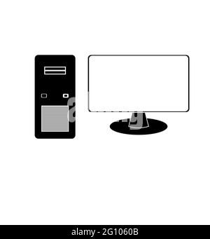 pc, personal computer, desktop computer vector in black and white Stock Vector