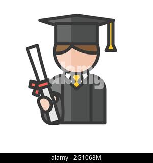 Male graduate student avatar. Man with square academic cap character. Profile user, person. People icon. Isolated vector illustration Stock Vector