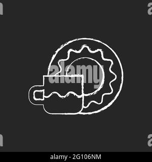 Cup and saucer set chalk white icon on dark background Stock Vector