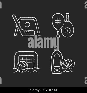 Summer camp activities chalk white icons set on dark background Stock ...