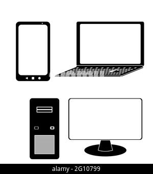 Smartphone with laptop and desktop computer in black and white as a vector Stock Vector