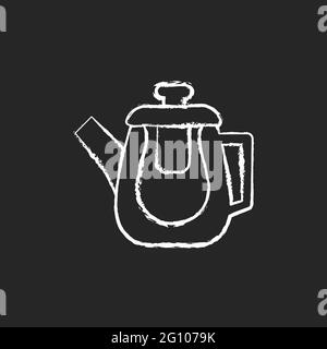 Double glass teapot chalk white icon on dark background Stock Vector