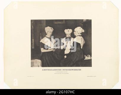 Three girls from the Amsterdam Burgerweeshuis; Amsterdam civilian phones from Therese Schwartze to the painting in the Rijks museum. Photo-reproduction of the painting three girls from the Amsterdamscheburgweeshuis of Thérèse Schwartze. Stock Photo