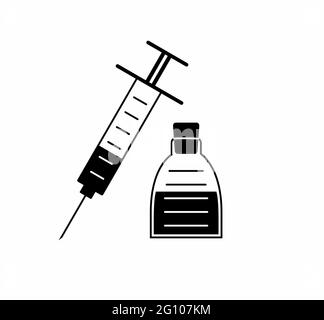 injection syringe flat icon or sign with a bottle for medical apps or websites Stock Vector