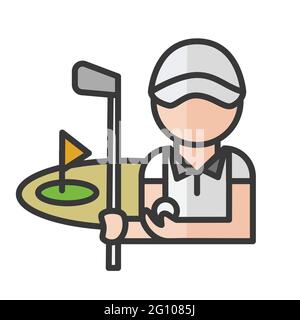 Male golf player avatar. Man playing sport character. Profile user, person. People icon. Isolated vector illustration Stock Vector