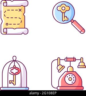 Solving quest RGB color icons set Stock Vector