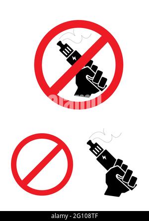 No vaping red sign. with and without sign. Vape black electronic cigarette device. Vector illustration Stock Vector