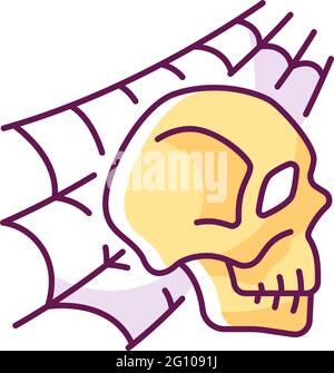 Skull with spider web RGB color icon Stock Vector