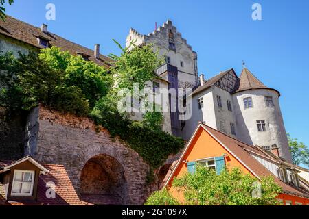 Meersburg Old Town and Meersburg castle by Lake Constance (Bodensee), Baden-Wuerttemberg, Germany. Stock Photo