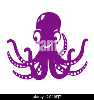 Octopus cartoon. Silhouette vector. Isolated illustration. Marine animal. Stock Vector