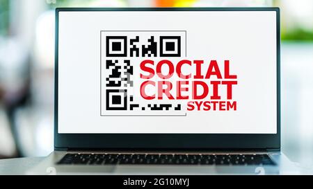 Laptop computer displaying the sign of Social Credit System Stock Photo