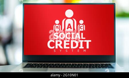 Laptop computer displaying the sign of Social Credit System Stock Photo