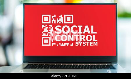 Laptop computer displaying the sign of Social Credit System Stock Photo