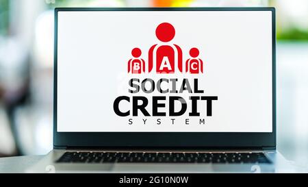 Laptop computer displaying the sign of Social Credit System Stock Photo