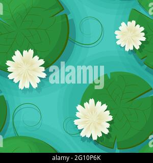 Water lilies repeating pattern, vector illustration Stock Vector