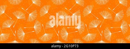 Decorative banner with flying dandelion seeds, repeating vector pattern Stock Vector