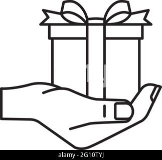 Hand holding a gift box vector line icon for Make A Gift Day on December 3 Stock Vector