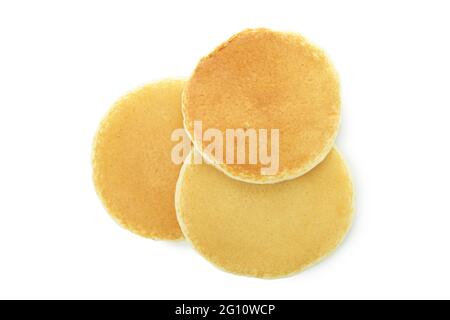 Three tasty pancakes isolated on white background Stock Photo