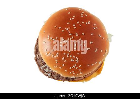 Burger close up isolated on white background. View from above Stock Photo