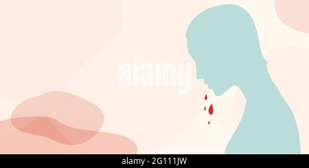 Campaign Stop Violence Against Women. Stop Domestic Violence Threats and Crimes.Woman silhouette in profile with drops of blood. Abuse of women.Victim Stock Vector