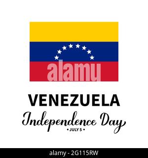 Venezuela Independence Day lettering with flag isolated on white. National holiday celebrated on July 5. Vector template for typography poster, banner Stock Vector